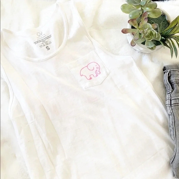 Ivory Ella White and pink elephant Boyfriend Fit Tank Top - Picture 5 of 6